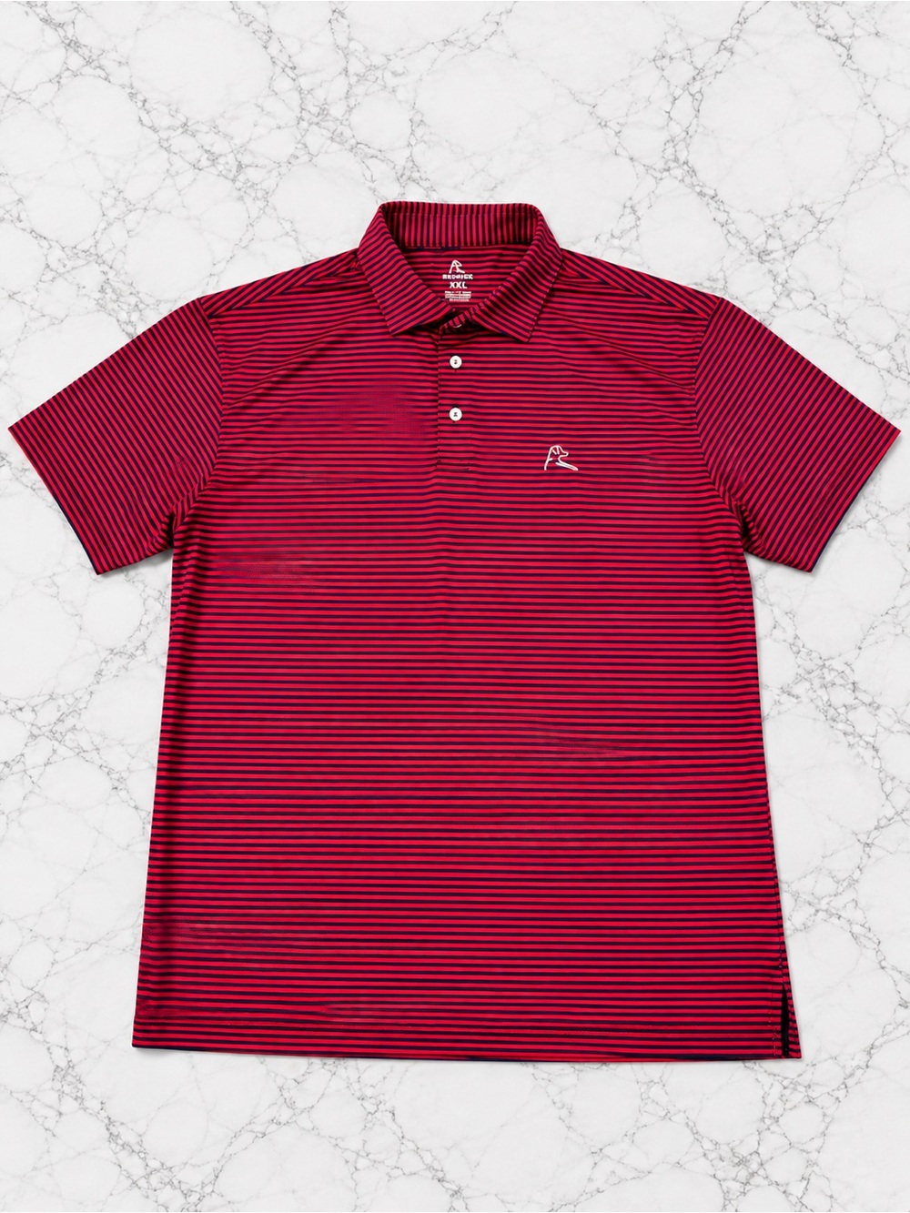 Men's Red Striped Rhoback Golf Polo with Contrast Logo